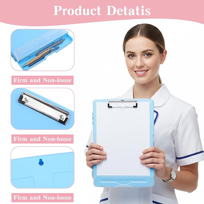 6 Pcs Plastic Clipboard with Storage, Colored A4 Nursing Heavy Duty Clip Board Folder, Waterproof Clipboard Case Box with Pen Holder Side-Opening Nursing Clip Board for Office, Hospital Nurse, Lawyer