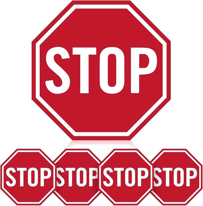 Nuanchu 5 Pcs Stop Floor Sign Stickers, 17" x 17" Anti Slip Adhesive Non-reflective Octagon Stop Safety Warning Tags Labels for Garage Street Traffic Parking