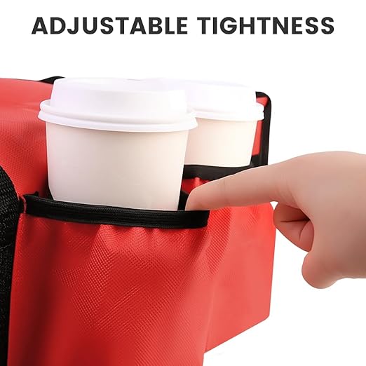 Insulated Pizza Delivery Bag with 4 Cup Holders, 24" x 6" Pizza Warmer Bag for Hot Pizza/Drinks, Pizza Carrier for Events, Large Food Delivery Carrier for Transport/Shopping/Catering, Red