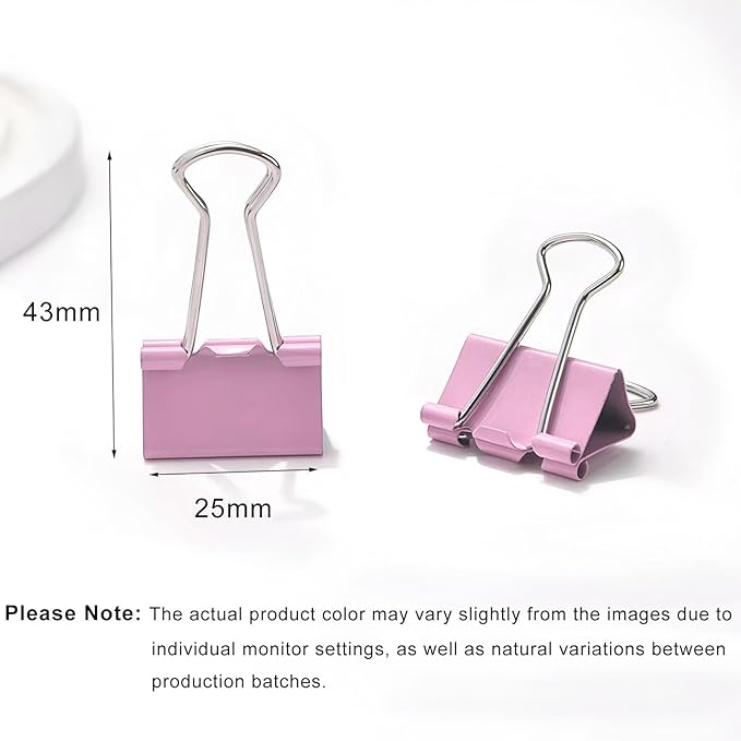 50 Pack Medium Pink Binder Clips 1 Inch (25 mm), Colored Paper Clamps, Middle Size Paper Clips for Office Home School Business 1"