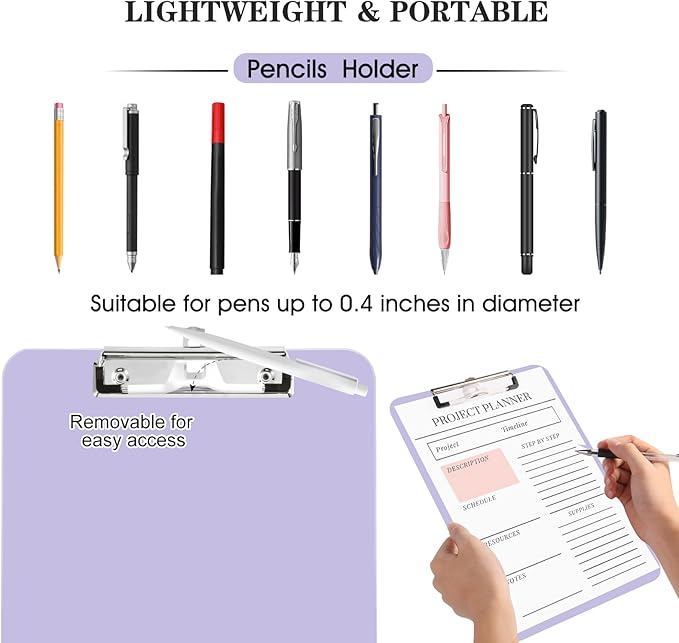 1 PCS Purple Clipboard with Pen Holder, Standard A4 Letter Size,Nursing Clip Boards 8.5x11 Heavy Duty, Low Profile Clipboards for Women Kids Teacher, School Office Home Work