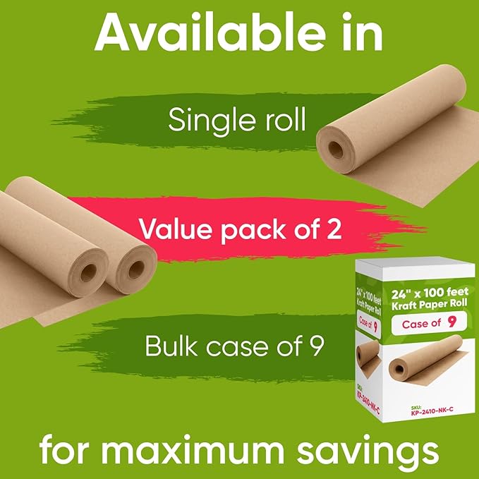 24" x 1200" (100 ft) Brown Kraft Paper Roll (Value Pack of 2), 45 lbs Thickness, Made in USA Colored Kraft Paper for School, Bulletin Board - Odorless, Non-Toxic, Safe for Kids