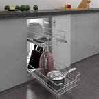 2 Tier Pull Out Cabinet Organizer 15" W X 22" D, Slide Out Drawers For Kitchen Cabinets, Pull Out Drawers For Cabinets Capacity Heavy Duty Caddy, Cabinet Pullout Shelves Chrome-Plated,Bathroom Pantry