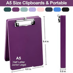 Small Clipboard with Storage, A5 Clipboards with Pen Holder, Half Letter Clip Boards 6x9 Mini Plastic Clipboard with Low Profile Clip for Classroom, School, Office Supplies (Purple)