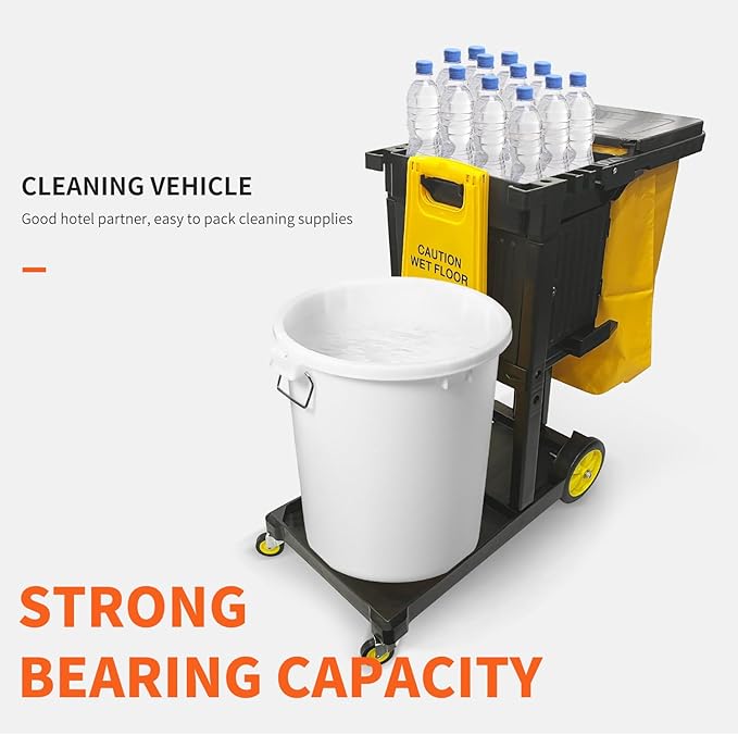 Commercial Janitorial Cart with Key-Locking Cabinet | 500 Lbs Capacity 48" D x 19" W x 39" H Cleaning Carts on Wheels | Janitorial Supplies Housekeeping Cart for Business School Office