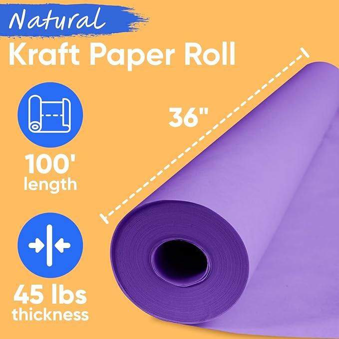 USA Made 36" x 1200" Lilac Kraft Paper Roll, 45 lbs Thickness, American Quality Colored Kraft Paper for School, Arts & Crafts, Bulletin Board - Odorless, Non-Toxic, Safe for Kids