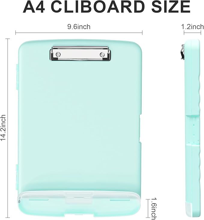 Plastic Clipboard with Storage, 8.5 x 11 Storage Organization Box Side-Opening, Heavy Duty Clip Board with Pen Holder and Paper Folder for Nurses, Teachers, Office & School Supply, Light Blue