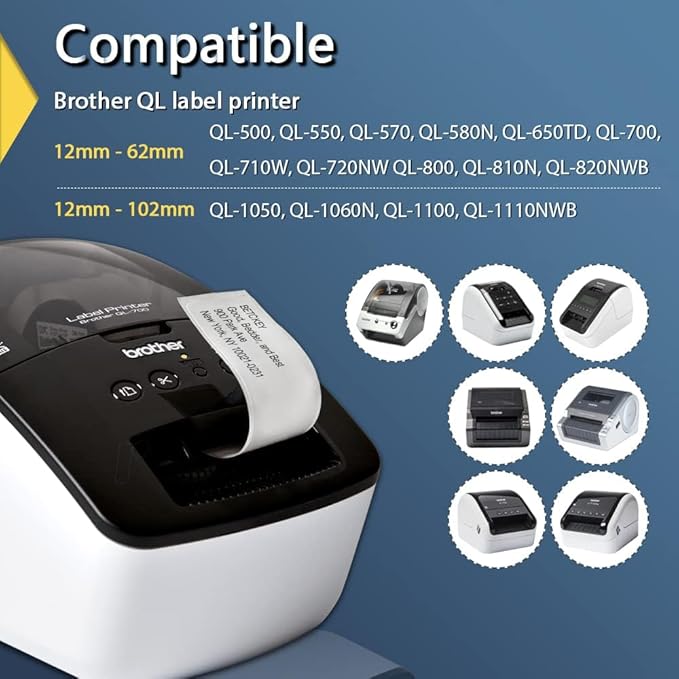 BETCKEY - Compatible Large Address Labels Replacement for Brother DK-1208 (1.4" x 3.5"), Use with Brother QL Label Printers [6 Rolls + 1 Reusable Cartridge]