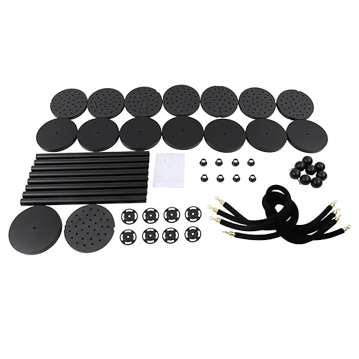 Crowd Control Barriers Black Gold Stanchions Posts, 4 Black Ropes and 8pcs Stainless Steel Poles with Hollow Base, Stanchions with Ropes Set for Airport,Parties,Grand Opening
