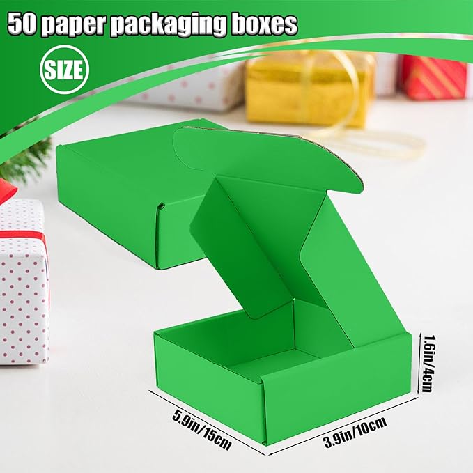 Small Shipping Boxes, 50 Pack Cardboard Box Corrugated Mailer Boxes Small Corrugated Boxes For Shipping Packaging Craft Gifts Giving Products, 6 x 4 x 1.6 Inches (Grass Green)