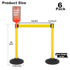 6 Pack Yellow Stanchions with Retractable Belts - Crowd Control Barriers, Heavy Duty Weighted Base for Events, Retail, Queue Lines