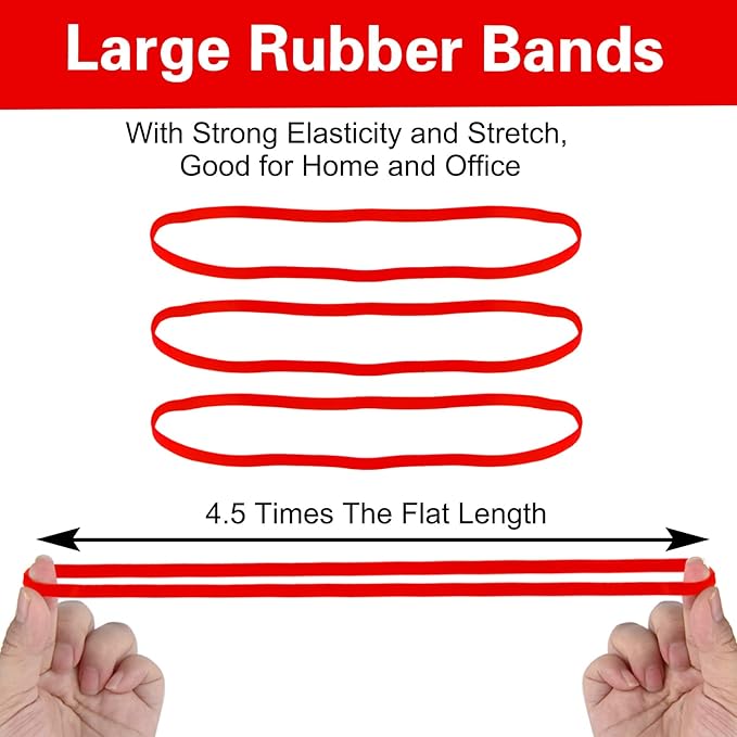 Large Heavy Duty Latex Rubber Bands 12 Inches Trash Can Bands Strong Elastic Bands for Office Supply, File Folders, Cat Litter Box, 60 Pack (Red)