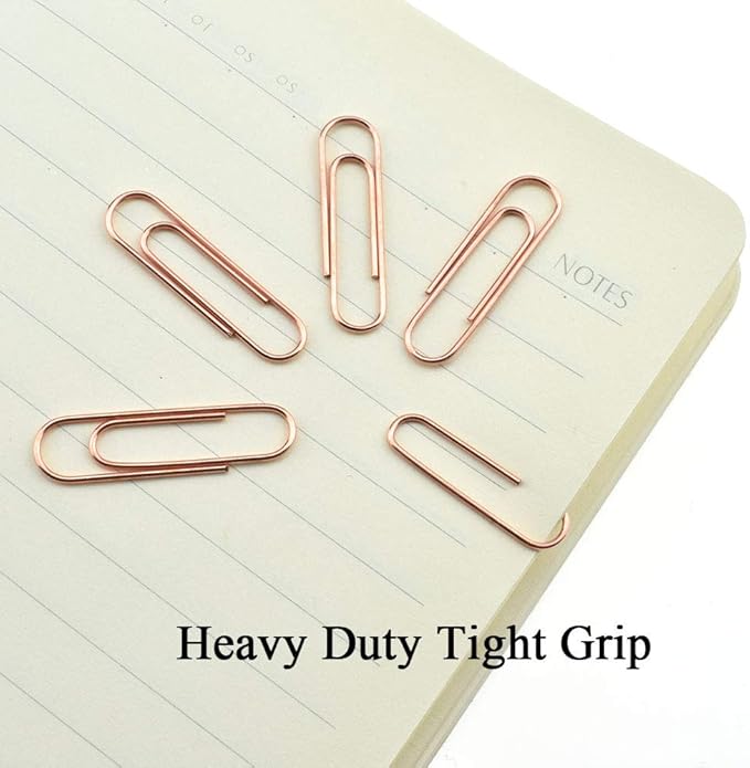 HAHIYO Paper Clips Sturdy 1.1 inches Length 300 Pack Paperclips Heavy Duty Tight Grip Rust Proof Reusable Metal Bright Rose Gold for Home Office School