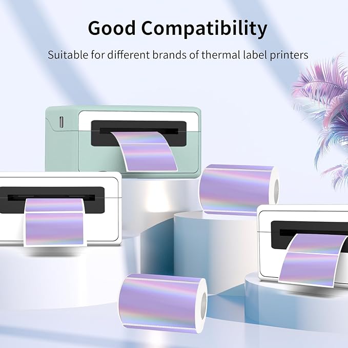 3x2 Inch Holographic Thermal Labels, Purple Thermal Sticker Labels, Rainbow Glitter Thermal Stickers for Price, Barcode, Mailing, Name, DIY Custom Logo Design, 200 Sheets/1 Roll