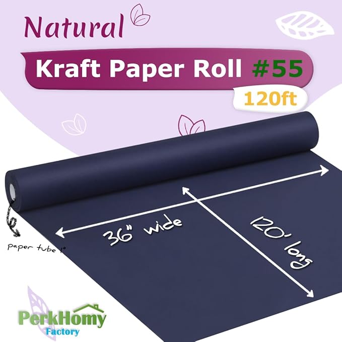 PerkHomy 36" x 1,440" (120') Navy Blue Kraft Paper Roll for Craft Bulletin Board Paper Art Table Covering Crafting Gift Wrapping Bouquet Packing Parcel 80GSM 55LB (Navy Blue, 36" x 120')