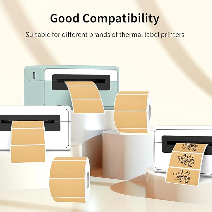 Brown Thermal Labels Stickers, 3x2 inch Direct Thermal Labels Stickers for Shipping, Barcode, Address, Perforation Line Design- 300 Pcs