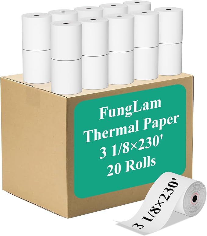 3 1/8" x 230' Thermal Paper Receipt Rolls, Premium Quality Thermal Printer Paper Compatible with Most POS Systems, Cash Registers,Credit Card Paper（20Rolls）