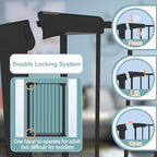 Fairy Baby 26.8"-29.5" Inch Narrow Baby Gate for Small Doorways Stairs, 38" Extra Tall Dog Gate Indoor for Kids or Pets, Metal Safety Gate Pressure Mounted No Drilling Walk Through, Black