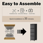 File Cabinet with Lock, 4 Drawers Filing Cabient with Wheel, Steel Vertical Filing Storage Cabinet for Home Office, Heavy-Duty File Cabinets for Letters/Legal/A4 (Require Assembly, Black)