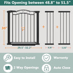Fairy Baby 48.9"-51.5" Extra Wide Baby Gate with Door, 49 50 51 Inches Walk THR Baby Gates for Stairs Pressure Mounted no Drill, Indoor Tension Metal Pet Dog Gate, Auto Close Safety Gate, Black