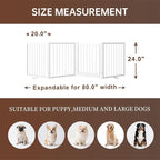 4 Panels Full Metal Freestanding Dog Gates with Door, 80” W x 24” H Folding Pet Gate Fence with Support Feet for Indoor,Stairs, Hallways and Doorways(White)