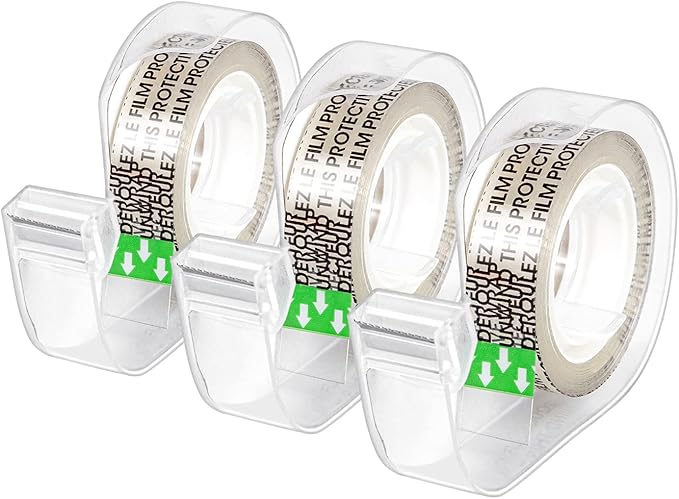 Amazon Basics Double Sided Refillable Permanent Tape with Dispenser, Narrow Width, 1/2 x 252 inches, 3-Pack, Translucence