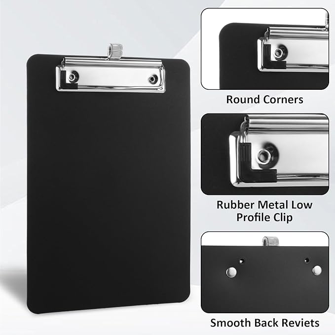 20 Pack Mini Clipboards, 6 x 9 Inch Small Clipboards Pocket Clipboard, Plastic Memo Clipboard with Profile Clip, Small Plastic Clip Board for Notepads Receipts Tickets(Black)