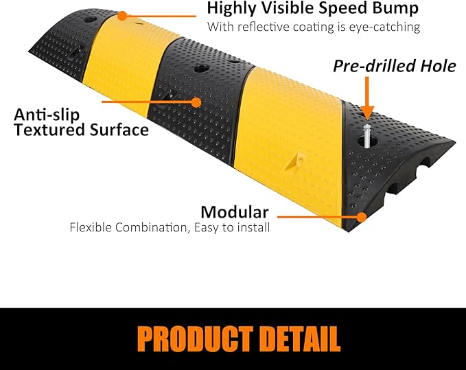 Heavy Duty Speed Bumps for Driveway, 39.4" 2 Pack Rubber Speed Bumps, 2 Channel Modular Traffic Speed Bump Hump Cable Protector Ramps for Asphalt Concrete Gravel Driveway Road with 6 Bolt Spikes