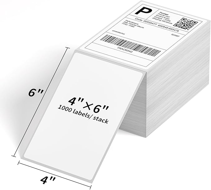 FungLam 4"x6" Thermal Shipping Labels, 8000 Fanfold Adhensive Mailing Labels for Munbyn, Rollo, Polono Direct Thermal Printers, (8 Stack)