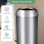 65L/17 Gallon Tall Commercial Trash Can, Large Capacity Brushed Stainless Steel Trash Bin with Open Top, Commercial Grade Heavy Gauge for Home, Office, Restaurant
