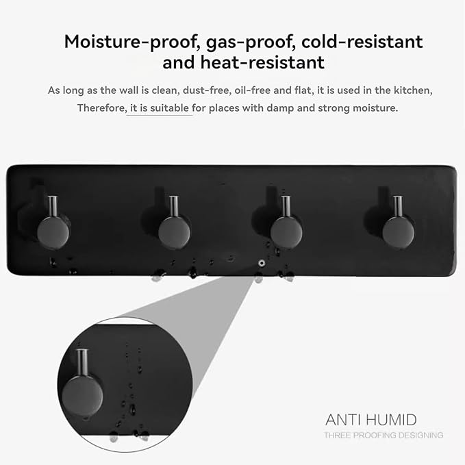 Kingdong Key Holder for Wall 304 Stainless Key Hooks Adhesive Key Holder Wall Mount Key Hanger with 4 Heavy Duty Hooks Key Organizer for Kitchen, Bedroom, Bathroom (Black(4 Hooks))