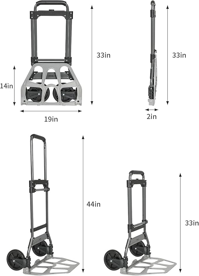 Leeyoung Folding Hand Truck and Dolly, 264 Lb Capacity Heavy-Duty Luggage Trolley Cart with Telescoping Handle and PP+EVA Wheels