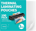Binditek 100 Pack 3 Mil Thermal Laminating Pouches, 11.5x17.5 Inches Laminating Sheets, for Tabloid Size, Ultra Clear, Glossy, Hold 11x17 Inches, Heat Seal, School Office Supplies