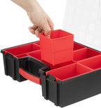 INTERTOOL Hardware Organizer with 8 Deep Removable Bins - Small Parts Storage Tool Box for Nuts, Bolts, Screws, Nails - 16.5" x 13" x 4.5" - Portable Handle Transparent Lid with Locks BX08-4034