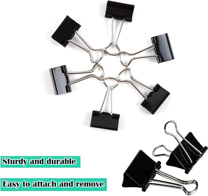 144 Pcs Binder Clips, 1-Inch Medium Paper Clamps for Document Clamp, File, Wide Metallic, Office School and Home Supplies（Black）