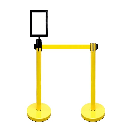 VIP Crowd Control Retractable Belt Stanchion Queue Safety Barrier Set, 36" Ht, 78" Belt + Wall Bracket (6 YEL Posts Yellow Belt + SFrame + WBracket)