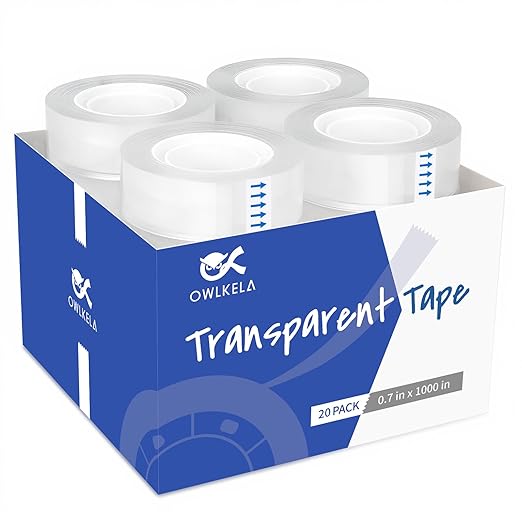OWLKELA 20 Rolls Transparent Tape Refills, Clear Tape, All-Purpose Transparent Glossy Tape for Office, Home, School