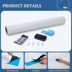 Whiteboard Adhesive Contact Paper, 36×24in Magnetic Whiteboard Roll, Dry Erase Board for Wall. Ideal for Schools, Offices, and Homes. Includes Markers and Dry-Erase Board.
