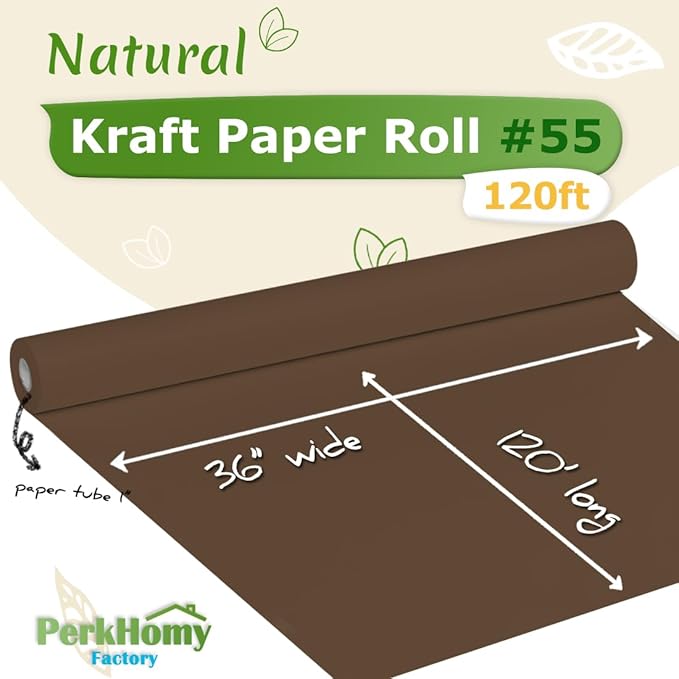 PerkHomy 36" x 1,440" (120') Coffee Kraft Paper Roll for Craft Bulletin Board Paper Art Table Covering Crafting Gift Wrapping Bouquet Packing Parcel 80GSM 55LB (Coffee, 36" x 120')