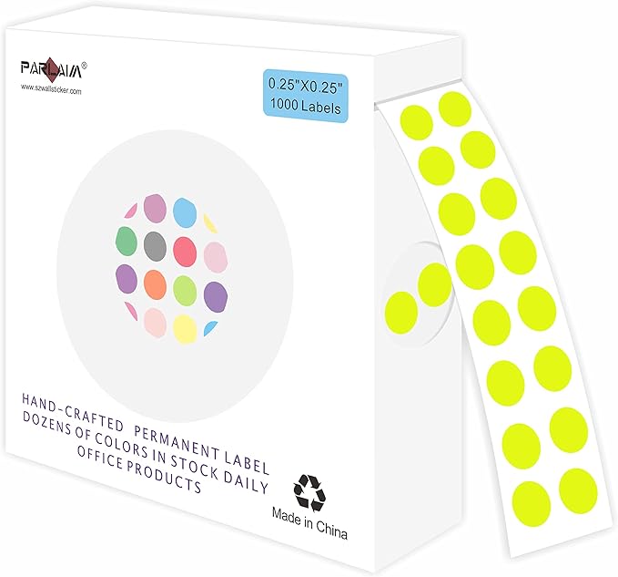 PARLAIM 0.25 Inch Color-Code Dot Stickers,1000 Stickers Roll Coding Label Sticker for Office,Student Classroom(Fluorescent Yellow)