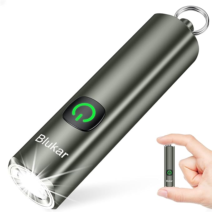 Blukar Rechargeable EDC Flashlight, Mini Keychain Flash Light with 3 Lighting Modes, Memory Function, Waterproof, Compact and Portable Pocket Light for Everyday Carry, Emergency,Camping-Gray