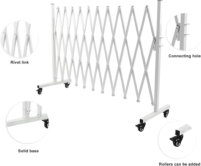 Metal Expandable Barricade Gate, Aluminum Folding Mobile Safety Barrier 130in - Lightweight Durable Design, Adjustable Stability, Ideal for Driveway Security