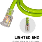 EP 50 Ft Lighted Outdoor Extension Cord - 10/3 SJTW Heavy Duty Green Extension Cable with 3 Prong Grounded Plug for Safety, UL Listed