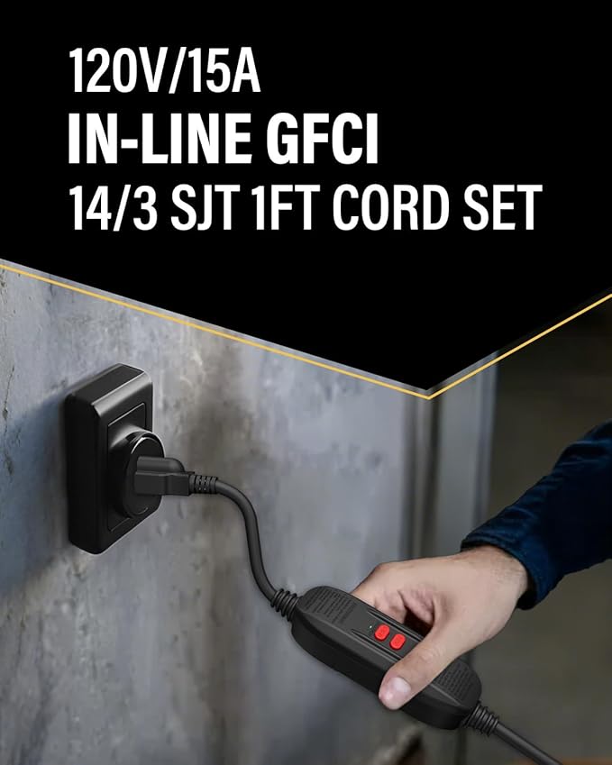 1 FT/30CM GFCI Extension Cord, 14AWG Heavy Duty Short Power Cable, 15A/125V, ETL Listed Inline GFCI Plug with Auto Reset for Pressure Washer, Vending Machine, Hot Tub, Outdoor Use