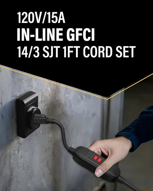 1 FT/30CM GFCI Extension Cord, 14AWG Heavy Duty Short Power Cable, 15A/125V, ETL Listed Inline GFCI Plug with Auto Reset for Pressure Washer, Vending Machine, Hot Tub, Outdoor Use