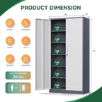 Letaya Metal Storage Cabinet with Lock Door and 5 Shelves,6 Tier Steel Garage Tool Cabinet for Home Office Utility Room 72" H X 36" W X18 D (White Gray)