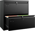 SUXXAN 2 Drawer File Cabinet, Lateral Filing Cabinet with 2 Locks for Home Office, Black File Cabinets with Business Card Holder for Letter/Legal/F4/A4 Hanging Files