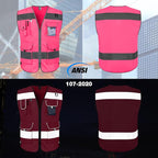 TCCFCCT Reflective Vest 9 Pockets High Visibility Safety Vest for Men Women, Hi Vis Construction Vest with Reflective Strips, Meets ANSI/ISEA Standards, (Pink, Small)