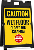 Caution Wet Floor Closed For Cleaning Do Not Enter Sidewalk Sign Kit, 18x24 Inches, With A Frame Stand, Made in USA