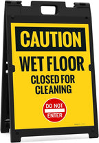 Caution Wet Floor Closed For Cleaning Do Not Enter Sidewalk Sign Kit, 18x24 Inches, With A Frame Stand, Made in USA